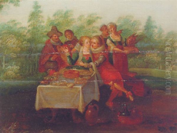 A Fete Champetre In A Wood Oil Painting by Louis de Caullery