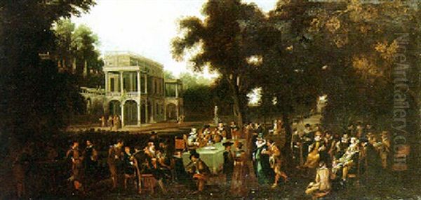 Woodland Setting With A Fete Galante In The Grounds Of A Palace Oil Painting by Louis de Caullery