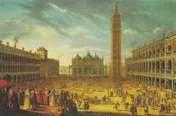 Venice, The Piazza San Marco With A Carnival Oil Painting by Louis de Caullery