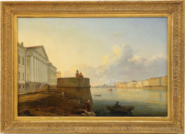 The Embankment On The Neva By The Academy Of Sciences Oil Painting by Vladimir Fedorovic Ammon