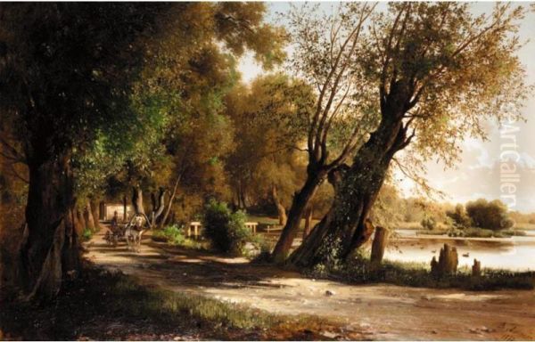 Travelling The Lakeside Road Oil Painting by Vladimir Fedorovic Ammon