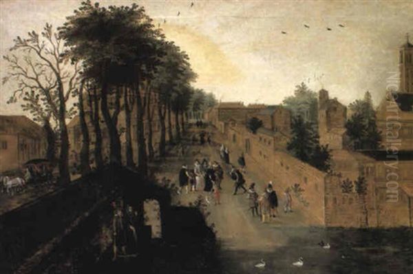 View Of Monastery With Elegant People Meeting Outside Oil Painting by Louis de Caullery