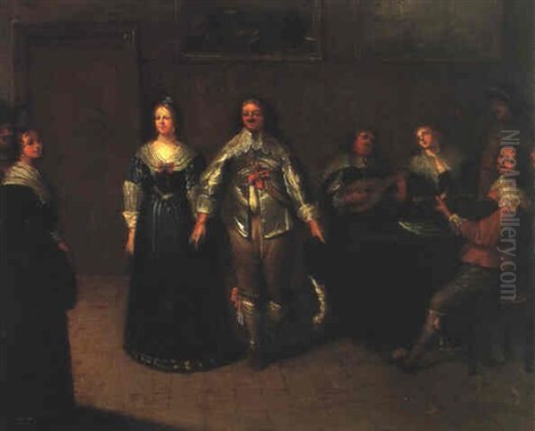 Reunion De Musiciens Et Danseurs Dans Un Interieur Oil Painting by Louis de Caullery