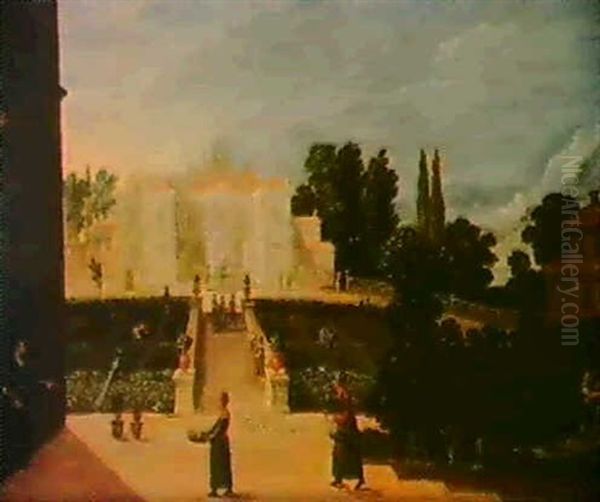 Scene De Jardin Dans Une Villa Italienne Oil Painting by Louis de Caullery