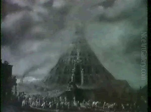 King Nimrod Before The Tower Of Babel Oil Painting by Louis de Caullery