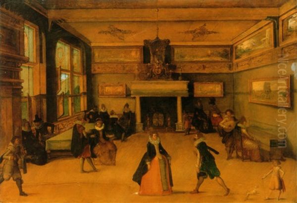 Couples Dancing In An Interior Oil Painting by Louis de Caullery