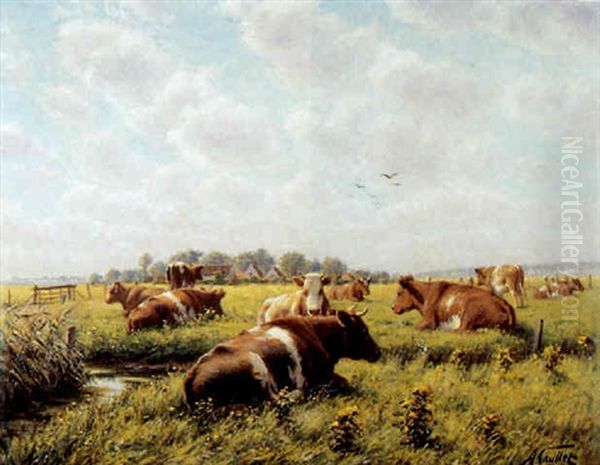 Polderlandschap Met Koeien Oil Painting by Albert Caullet