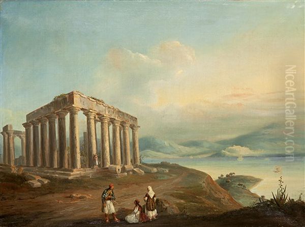 Two Views Of Aegina (2 Works) Oil Painting by Pierre Clement Causse