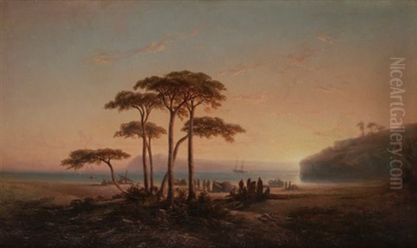 Paysage Mediterraneen, 1860 Oil Painting by Louis Edouard Isidore Cauvin