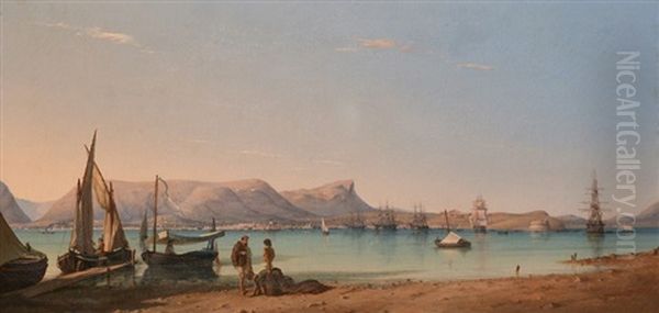 La Rade De Toulon Oil Painting by Louis Edouard Isidore Cauvin