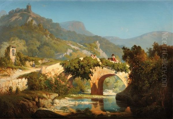 Paysage Provencal Aux Ponts Oil Painting by Louis Edouard Isidore Cauvin