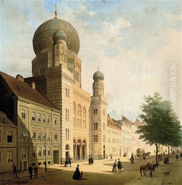 The Synagogue In The Oranienburger Strass, Berlin by Emile Pierre Joseph de Cauwer