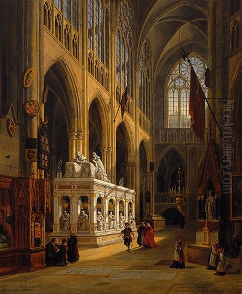 Mausoleum Konig Ludwig Xii Und Anna Bretange In Der Kirche St. Denis Paris Oil Painting by Emile Pierre Joseph de Cauwer