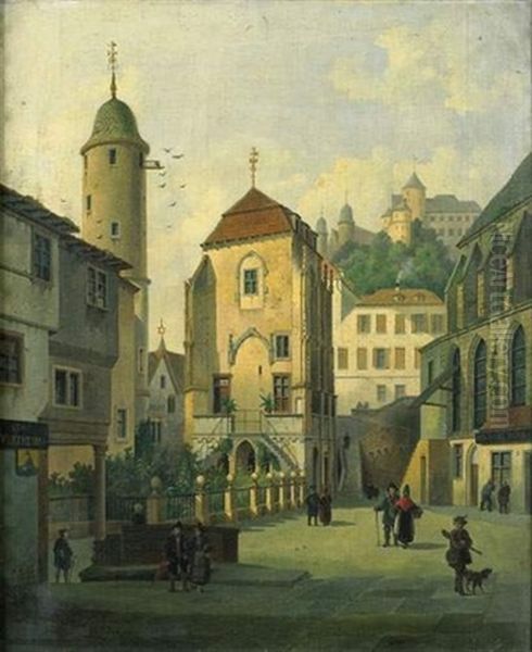 Vue De Wertheim, Avec Sa Synagogue Oil Painting by Emile Pierre Joseph de Cauwer