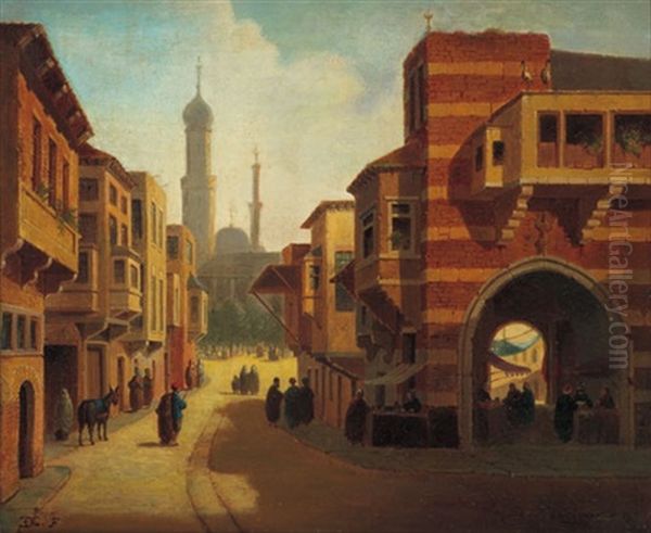 Strase Mit Einem Basar In Kairo Oil Painting by Emile Pierre Joseph de Cauwer