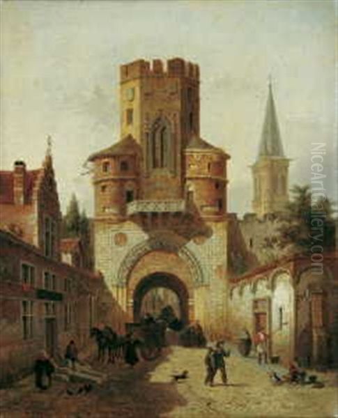 Das Severinstor In Koln Oil Painting by Emile Pierre Joseph de Cauwer