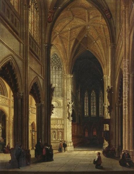 Im Inneren Einer Grosen Gotischen Kathedrale Oil Painting by Emile Pierre Joseph de Cauwer