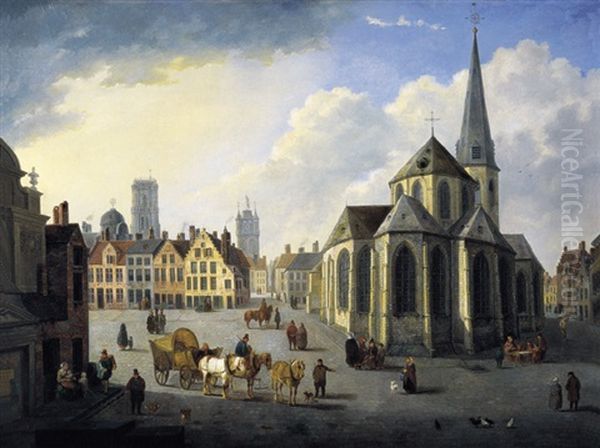 Gezicht Te Gent - Bij St. Jacobs Oil Painting by Emile Pierre Joseph de Cauwer