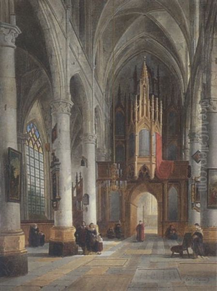 Kircheninterieur Oil Painting by Emile Pierre Joseph de Cauwer