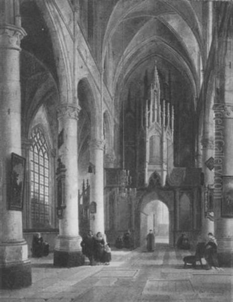 Kircheninterieur Oil Painting by Emile Pierre Joseph de Cauwer