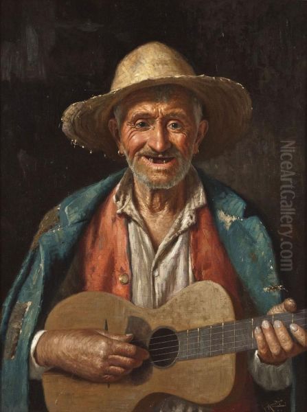 Italienischer Vagabund Mit Gitarre Oil Painting by Giulio Amodio