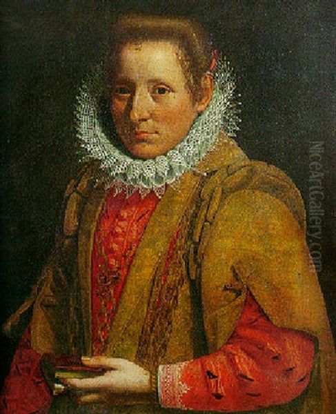 Portrait De Jeune Femme A La Fraise Tenant Un Livre Oil Painting by Giovanni Paolo Cavagna