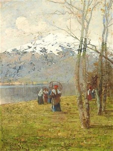 Autumn By The Lake Oil Painting by Ludovico Cavaleri