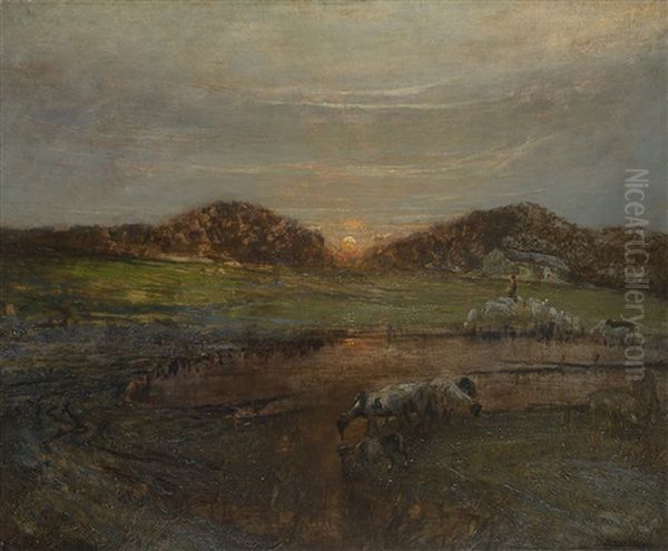 Paesaggio Con Armenti Al Tramonte by Ludovico Cavaleri