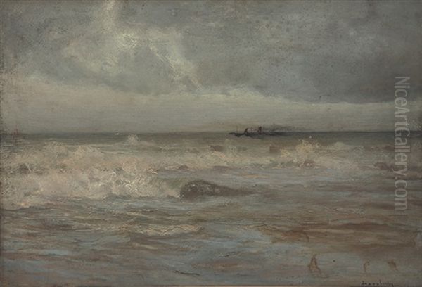 Marina Di Carrara (studio Per Mareggiata) Oil Painting by Ludovico Cavaleri