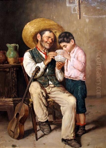 Il Nonno E Il Nipotino Oil Painting by Giulio Amodio