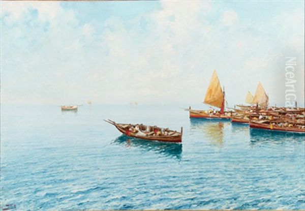 Fishing Boats At Rest Oil Painting by Giovanni Cavalleri