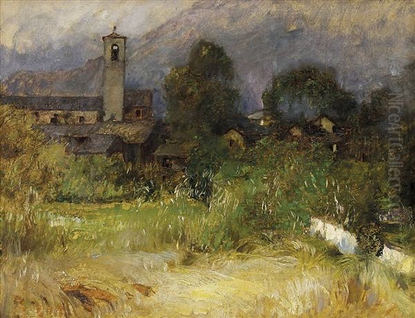 Paese Nei Pressi Di Issogne Oil Painting by Vittorio Cavalleri