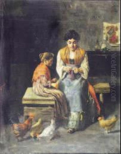 Piccolo Interno Familiare Oil Painting by Giulio Amodio