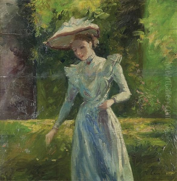 Dama In Giardino Oil Painting by Vittorio Cavalleri