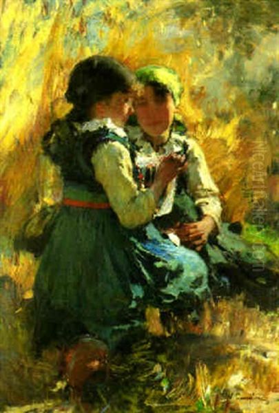 A Quiet Moment In The Fields Oil Painting by Vittorio Cavalleri