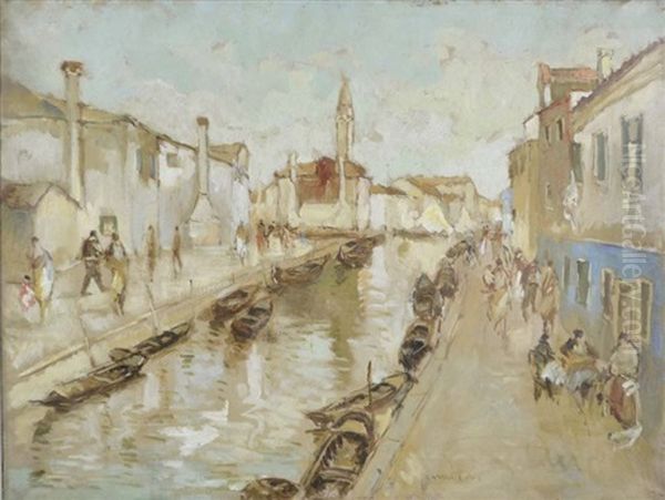 Canale Veneziano Oil Painting by Attilio Cavallini