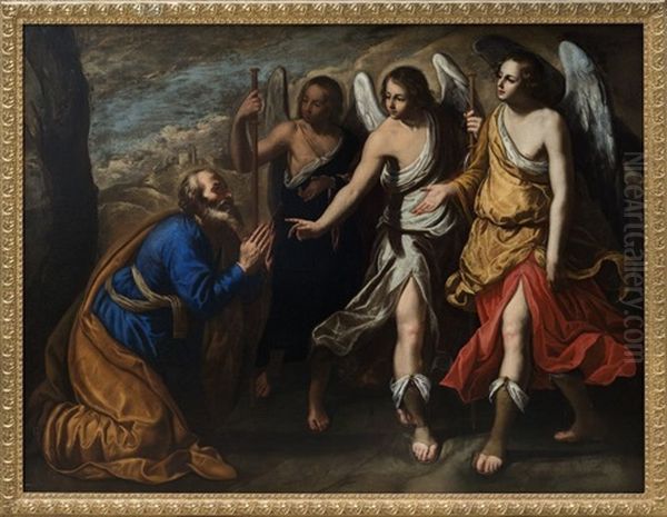 Le Rencontre D'abraham Et Des Trois Anges Oil Painting by Bernardo Cavallino