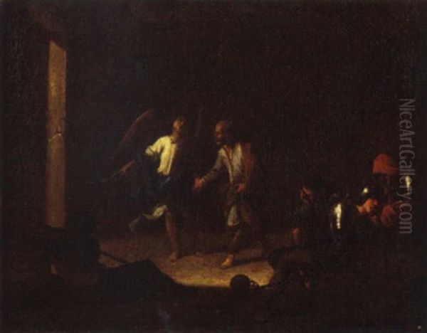 San Pietro Liberato Dal Carcere Oil Painting by Bernardo Cavallino