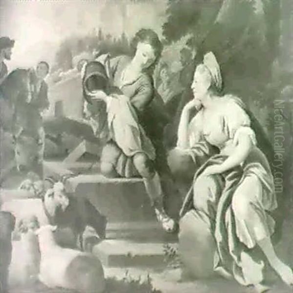 Jacob And Rachel At The Well;                               Rebecca And Eleazar At The Well Oil Painting by Bernardo Cavallino