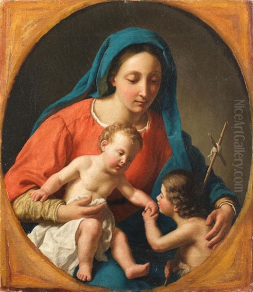 The Madonna And Child With The Infant Saint John The Baptist, Within A Painted Oval Oil Painting by Antonio Cavallucci