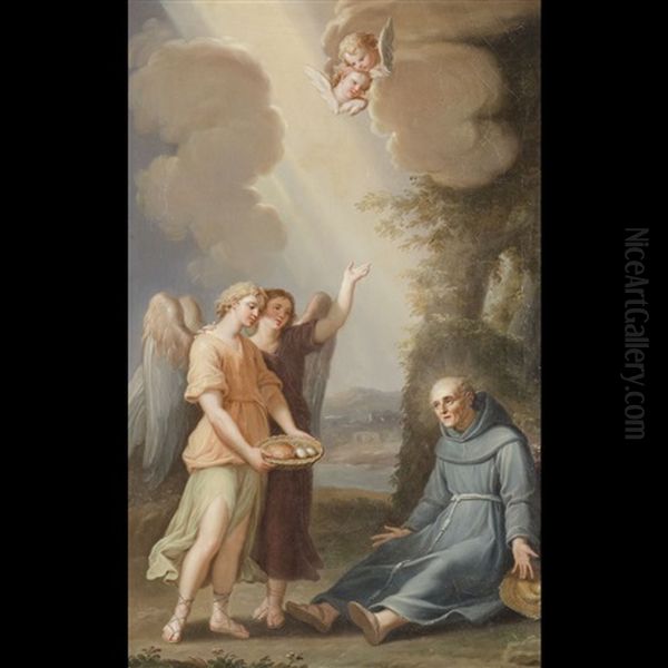 San Francesco Nutrito Dagli Angeli Oil Painting by Antonio Cavallucci