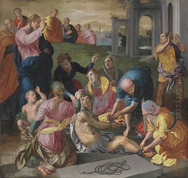 The Raising Of Lazarus Oil Painting by Mirabello Cavalori