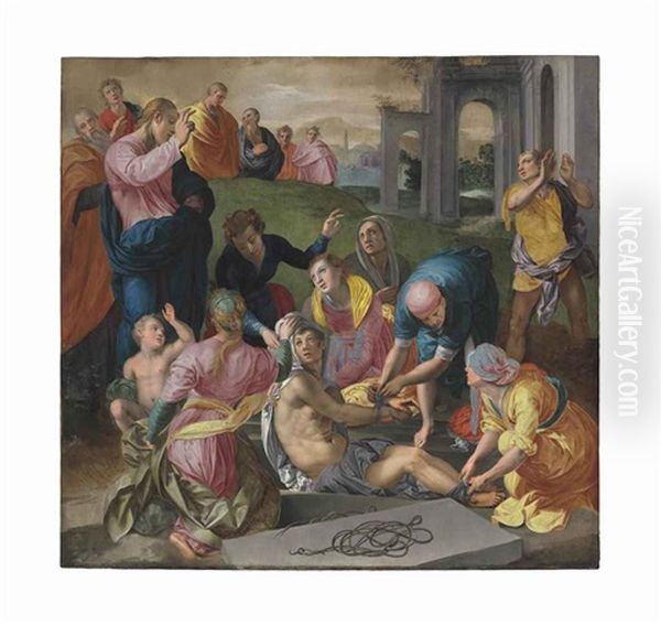 The Raising Of Lazarus Oil Painting by Mirabello Cavalori