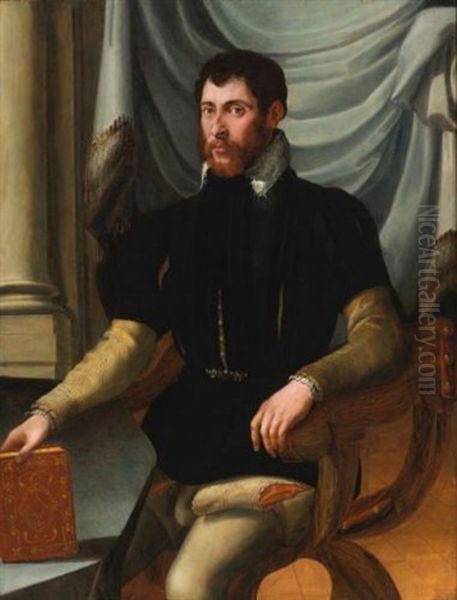 Portrait Of A Seated Man Holding A Book Oil Painting by Mirabello Cavalori