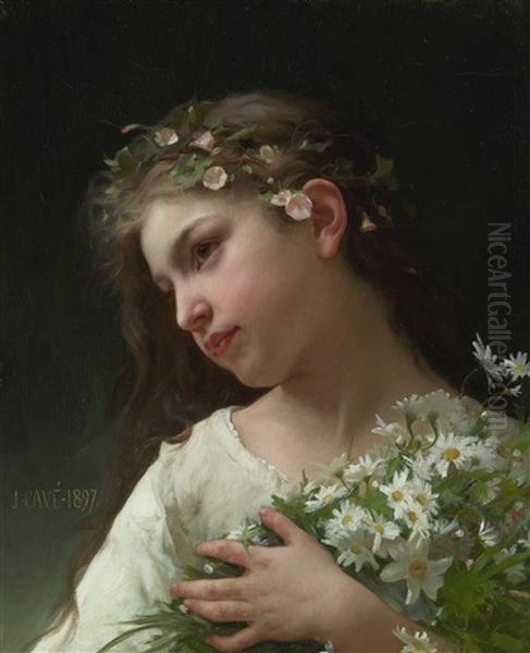 Girl With A Bouquet Of Daisies by Jules Cyrille Cave