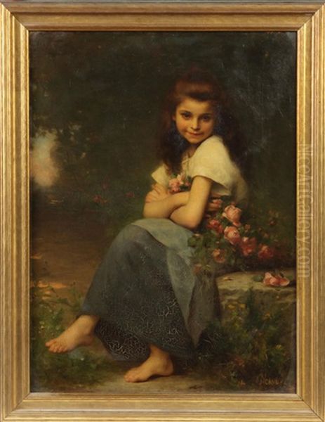 Young Girl W/roses Oil Painting by Jules Cyrille Cave