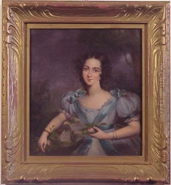 Portrait Of A Woman In Blue Dress Oil Painting by Jules Cyrille Cave