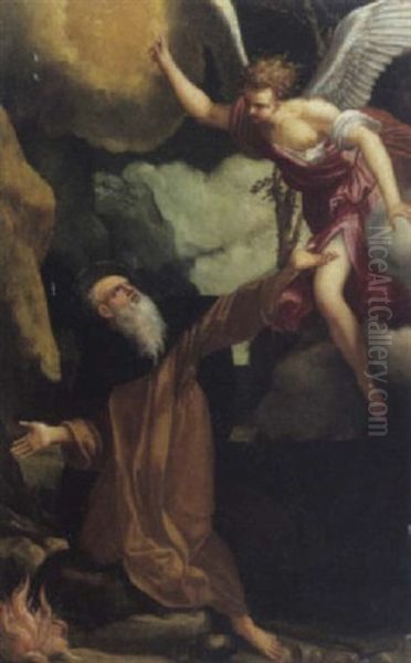 Sant' Antonio Abate E L'angelo by Giacomo Cavedone