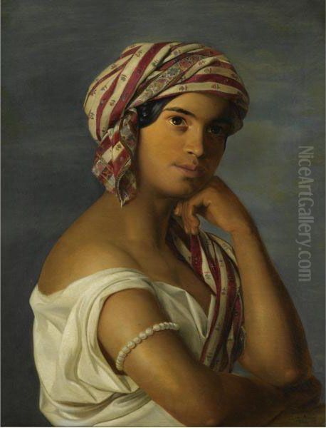 Girl With A Pearl Arm Cuff Oil Painting by Rosalia Amon