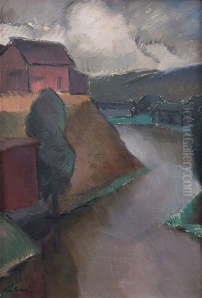 River Landscape Oil Painting by Alvar Cawen